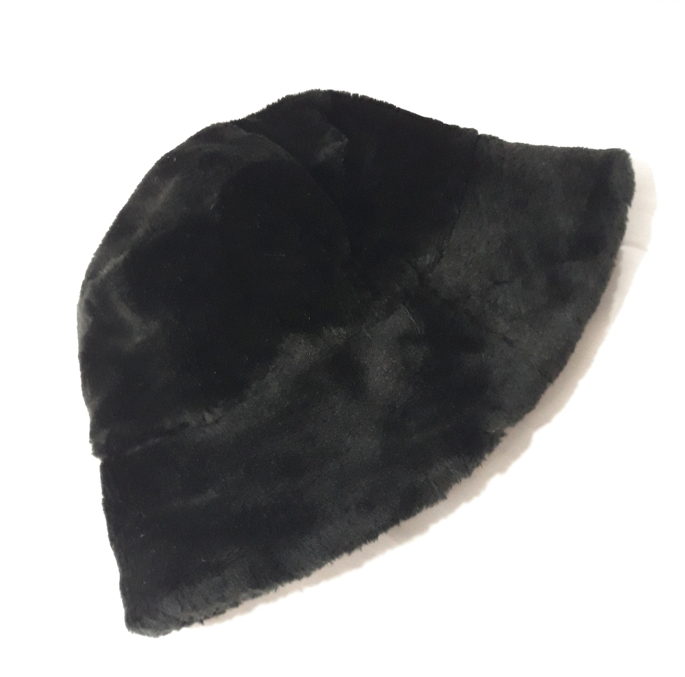 Vintage Black Faux Fur Bucket Hat Fully Lined Size L/ XL